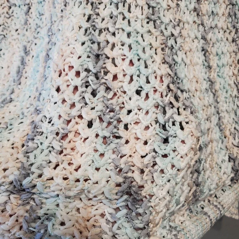 Easel Boho Crochet Open Knit Sweater Womens S Pastel Striped Lightweight Coastal